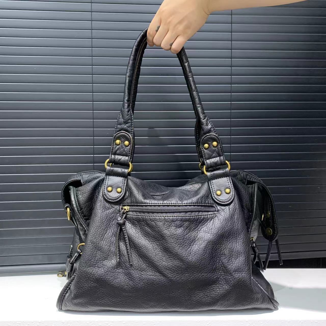 womens y2k vintage synthetic leather tote bag multi pocket - Temu