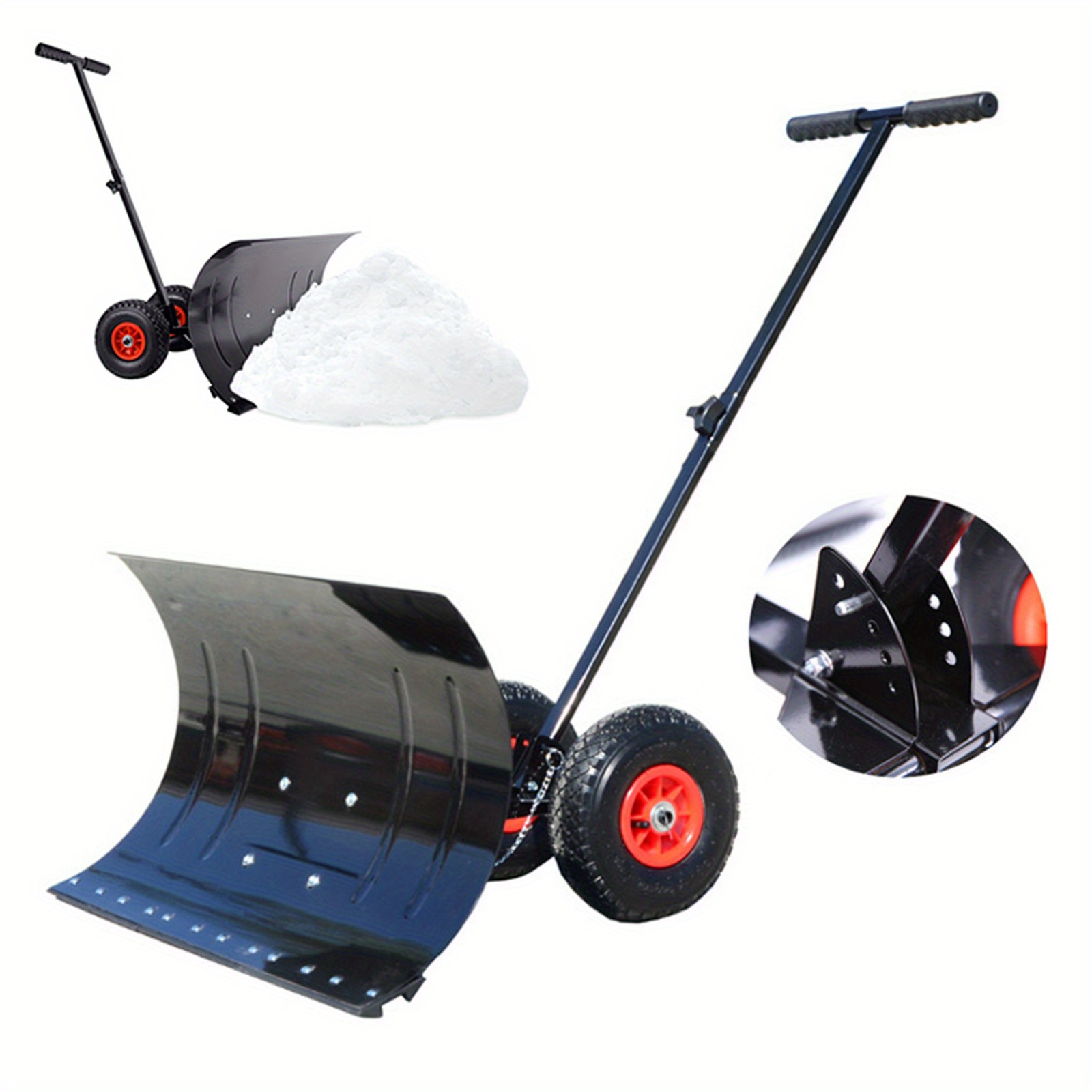 

74x42x15cm Snow Shovel With Wheels, Height-adjustable, Comfortable For Snow, Suitable For Back Use, Metal Snow Pusher