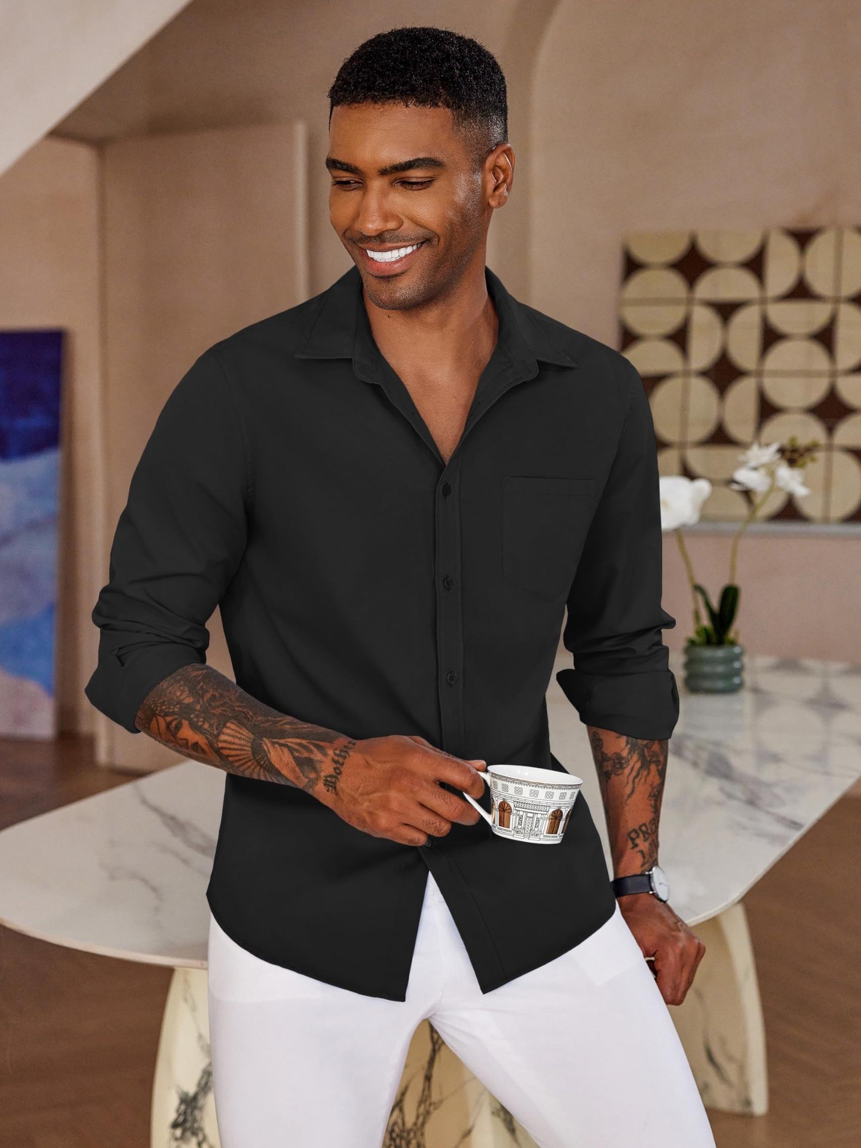 mens casual long sleeve button dress shirt - Temu