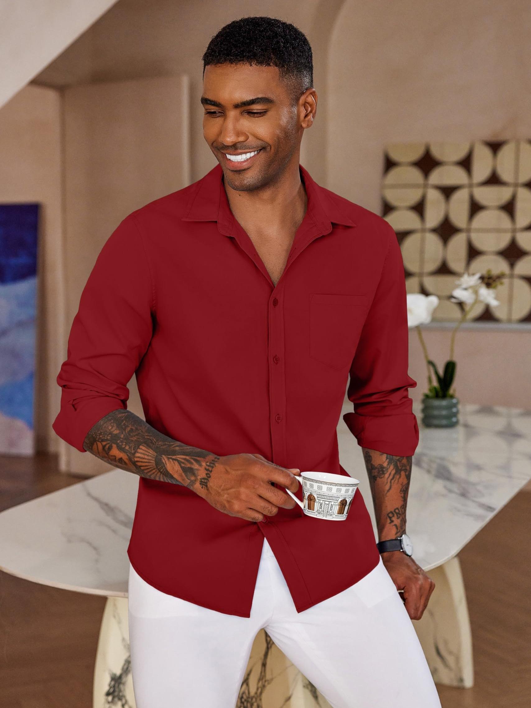 mens casual long sleeve button dress shirt - Temu