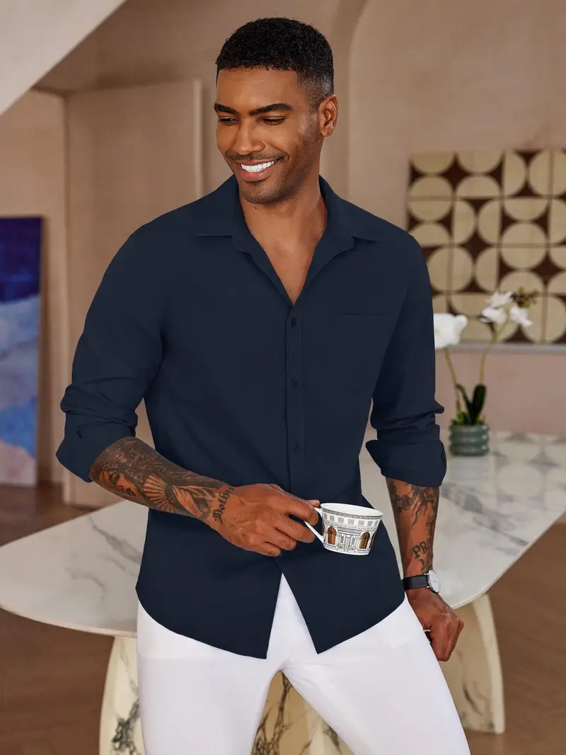 mens casual long sleeve button dress shirt - Temu mens casual long sleeve button dress shirt - Temu