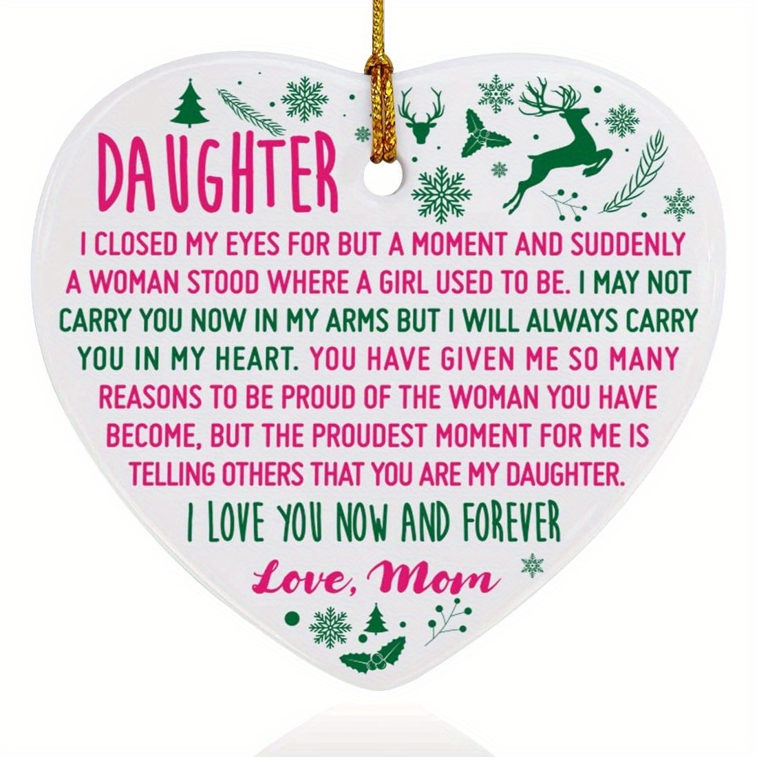 

Daughter Christmas Ornament Gifts, I Love You , Christmas Tree Gifts For Daughter From Mom Mother, Holiday Decor Christmas Tree Decorations Ornaments Sign