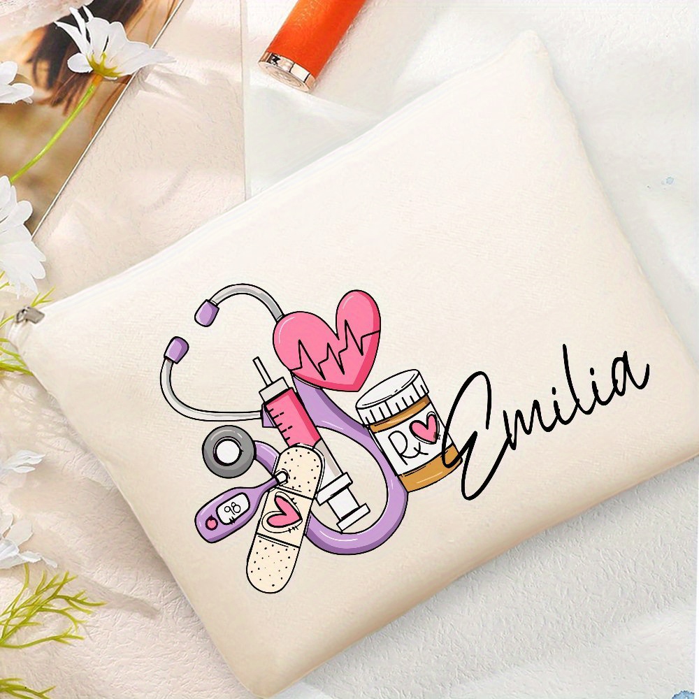 

Personalized Nurse Makeup Bag With Name - Stylish Canvas Cosmetic Pouch, Lightweight Travel Organizer, Ideal Gift For Doctors & Nurses