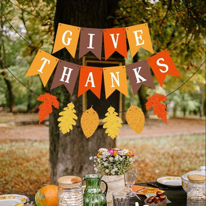 

Thanksgiving Paper Banner Garland - "give " Pennant Flag With Maple Leaf Accents, Festival Hanging Decorations For Display