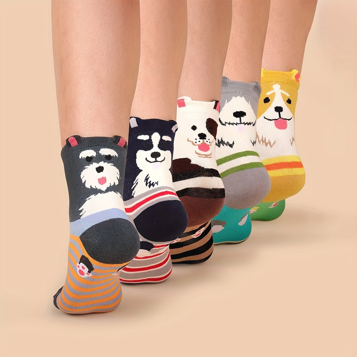 TEMU 5 de Calcetines Divertidos de Gato, Transpirables, Ajuste - Perfectos para Uso Casual, Calcetines de Media Caña para Mujer y Hombre