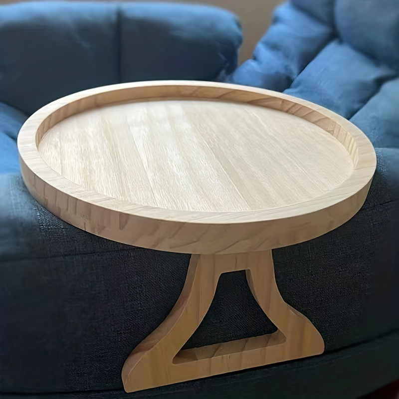 

1pc Foldable Sofa Armrest Tray Wooden Round Plate Snack Table, Clip-on Sofa Side Table, Portable Small Side Table, Wood Construction Couch Arm Table