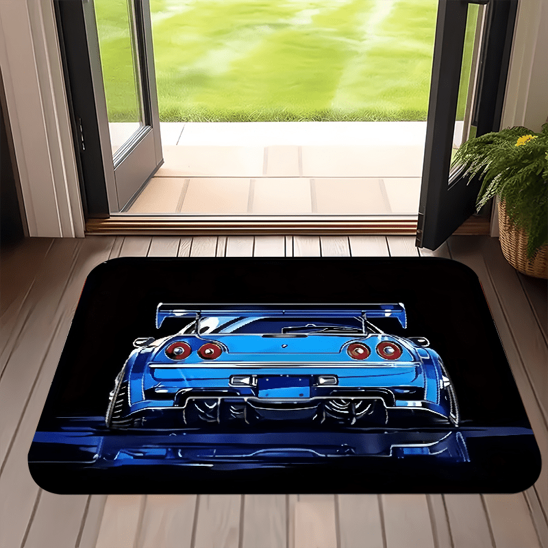 

Car Welcome Doormat - 1pc Stain & Water-resistant, Non-slip Polyester Flannel Rug, Machine Washable, & Fade Resistant Entry Mat For Living Room, Bedroom, Kitchen - Rectangle, Machine Made