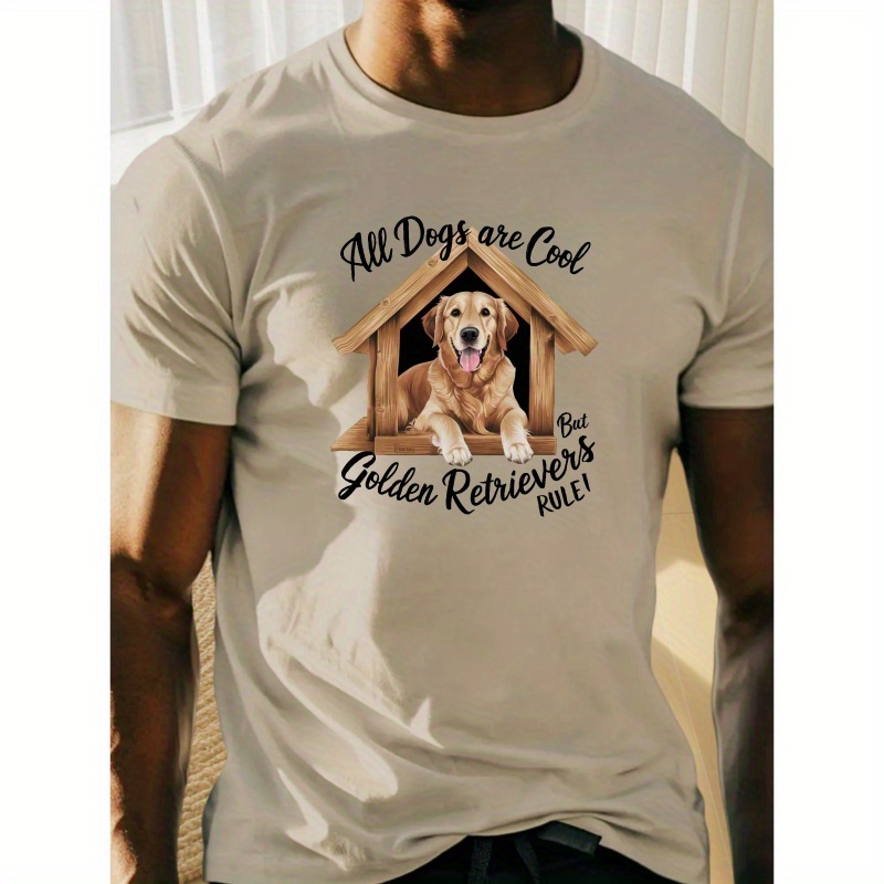 

Men's Plus Size Summer T-shirt, Golden Retriever Dog House , Casual Short Sleeve Tee, Polyester, Regular Fit, Crew Neck, For , Big & Tall Men