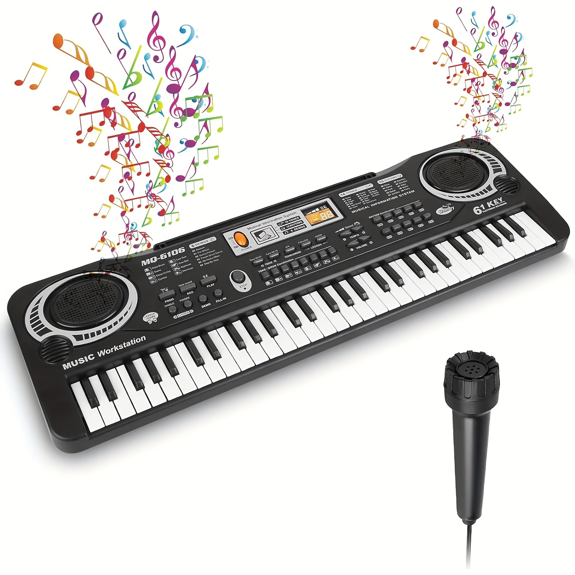 

61- Music Electronic Keyboard - Usb Electronic Organ With Microphone, 16 Tones, 10 , 6 Demo Songs, Built-in Stereo Speakers, And Gift For Musical Instrument Lovers