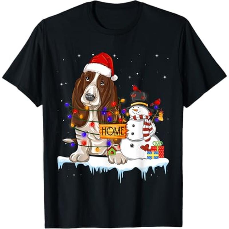 

Basset Christmas Snowman Lights Pajama T-shirt, 100% Cotton, Gift For Men Women Dad Mom Friends, S-xxxl, Black