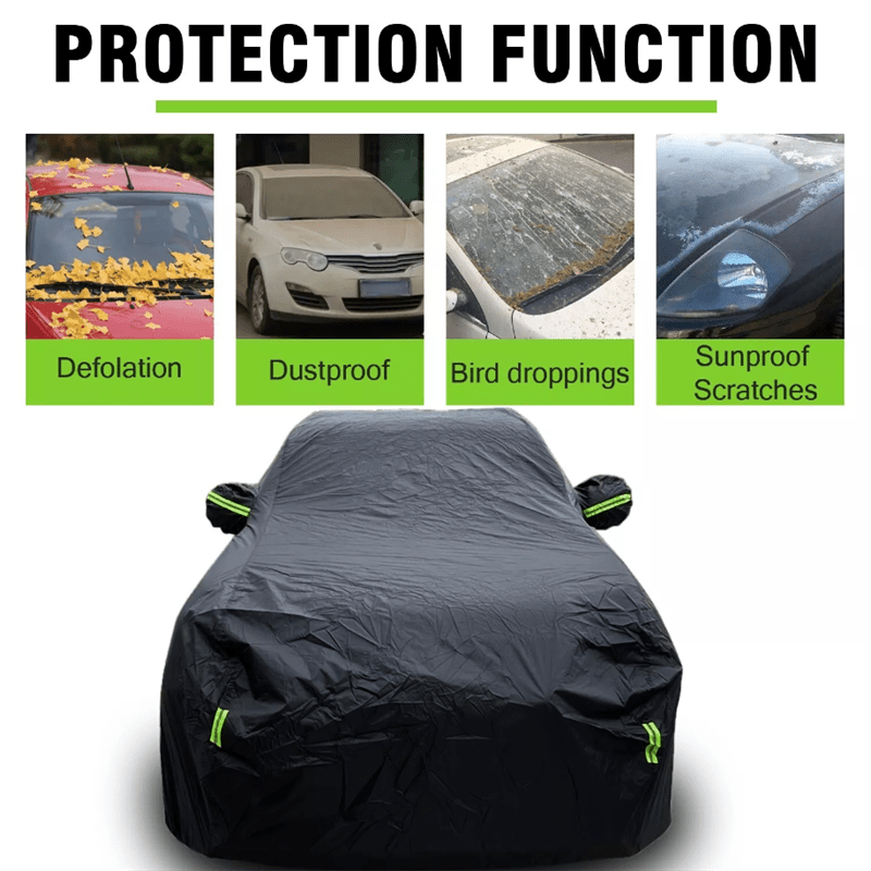 

4-season Car Cover: Wind & Snow With Dust Barrier, Reflective Safety Strips, And Full Coverage For Side Mirrors, , And Vehicle Body