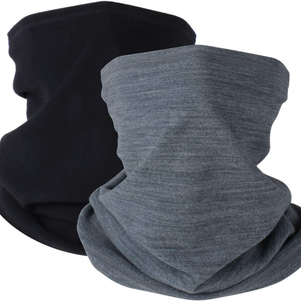 

2pcs Cozy Fleece Neck Warmer Gaiters - , Stretchy Face Mask & Scarf In Black And Gray For , Ideal For Cold Weather Sports