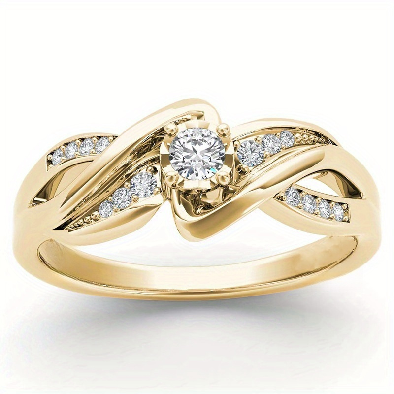 

Elegant Promise Ring 18k Plated Golden Shining Zirconia Engagement Wedding Ring Dupes Perfect Gift For Female Or Make