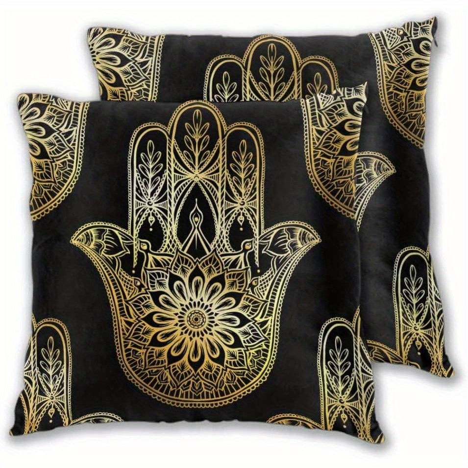 

2pcs Jewish Mezuzah Design Throw Pillow Covers, Golden & Black, Double-sided, For Bedroom And Living Room Decor - 18x18 Inches, Zip Closure, Machine Washable