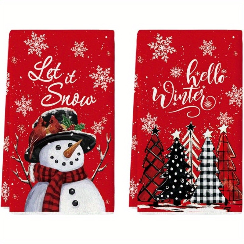 

Jit2 Set 18 X 26 Inch Kitchen Towel Christmas Red Snowman Snow Christmas Tree Bathroom Hand Towel Tea Towel