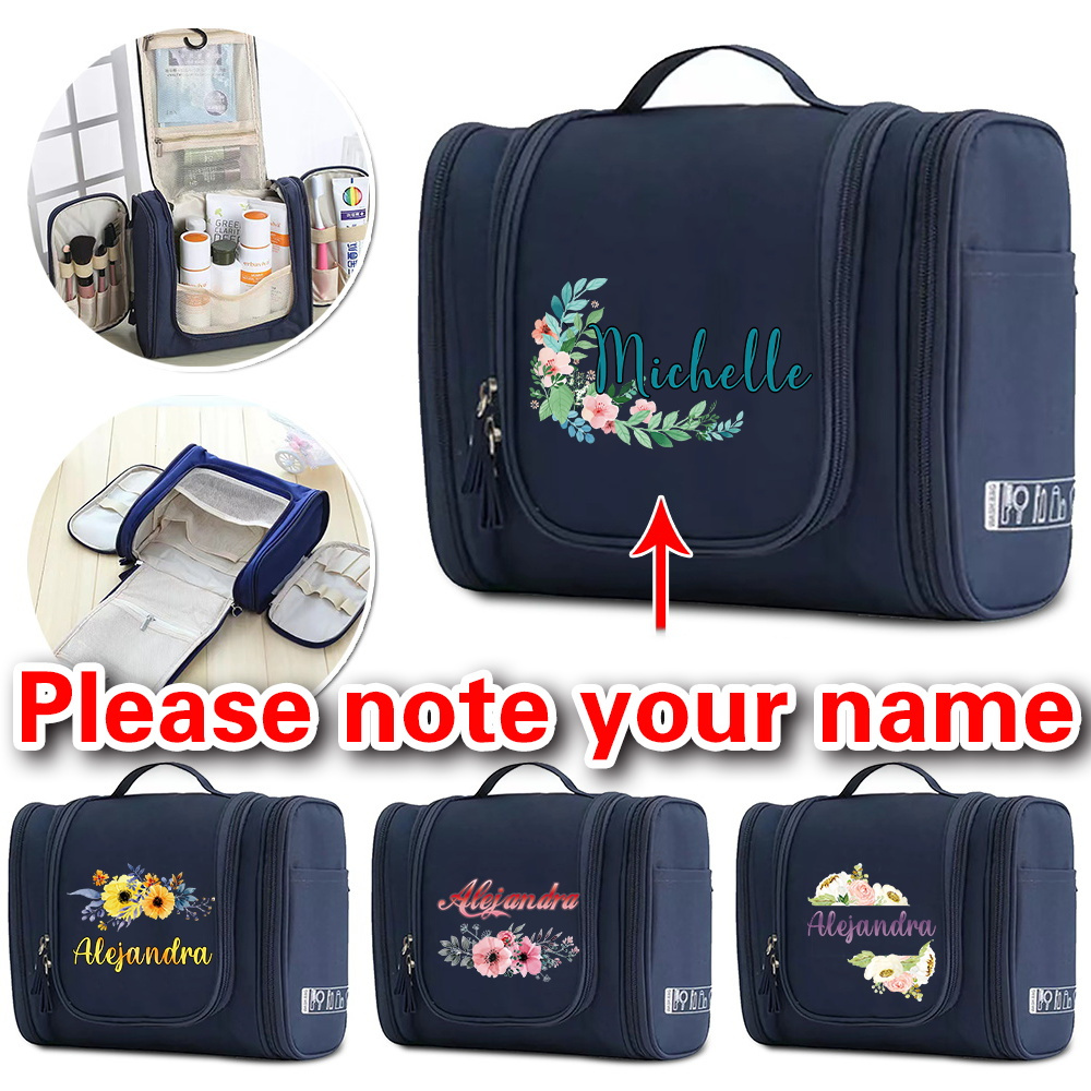 

Customized Name Waterproof Large-capacity Cosmetic Bag Personalized Custom Luxury Women Makeup Bags Bathroom Hanging Wash Pouch Portable Travel Makeup Case