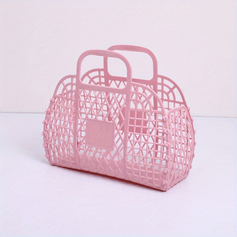Image of Collapsible Plastic Storage Basket Bag, Casual Cosmetic Organizer With Dual Handles Design, Easy-to- Wash Beach Bag - Free And Lightweight Multi-functional Accessory Bag
