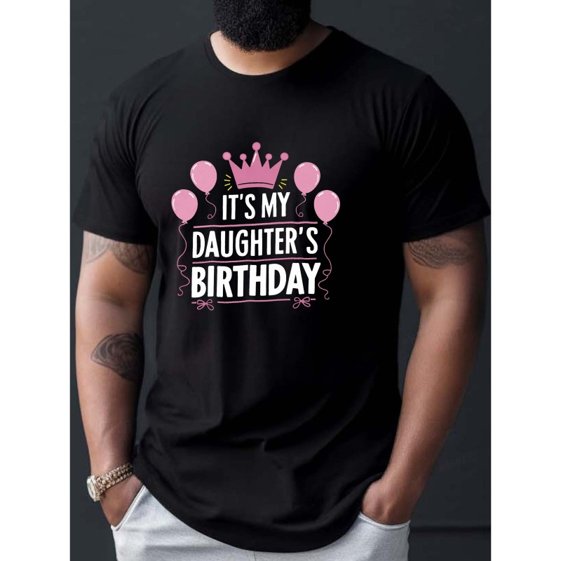 

Men's Casual Crew Neck T-shirt, 100% Polyester Knit Fabric, Regular Fit Short Sleeve Tee With " My Birthday" Print, Geometric , Stretch, Summer Wear - 150gsm