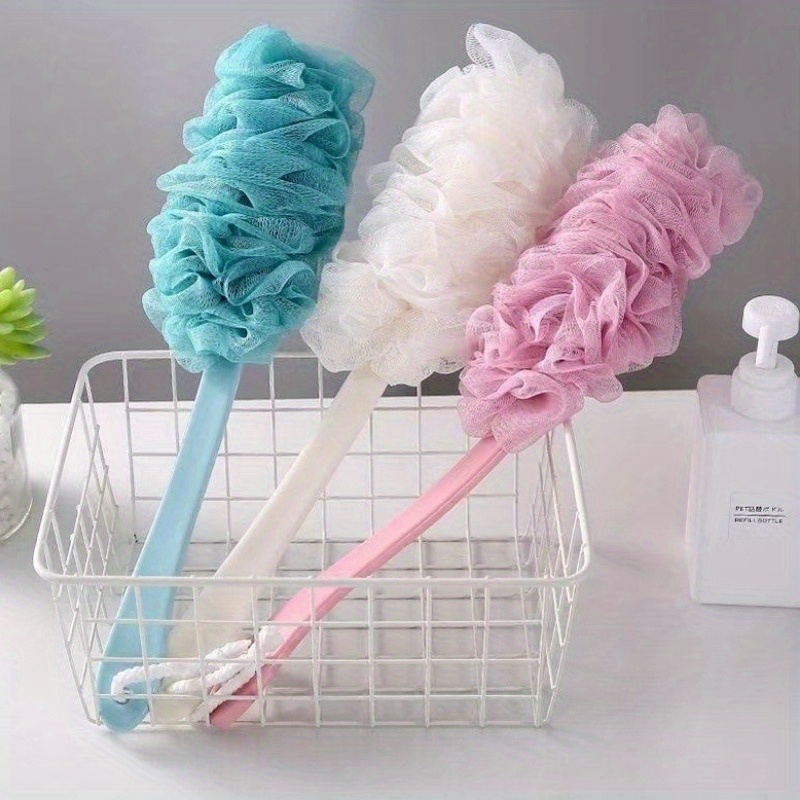 

2-pack Exfoliating Bath Shower Loofahs With Long Handles - Soft Mesh Back Scrubber Body Wash Poufs