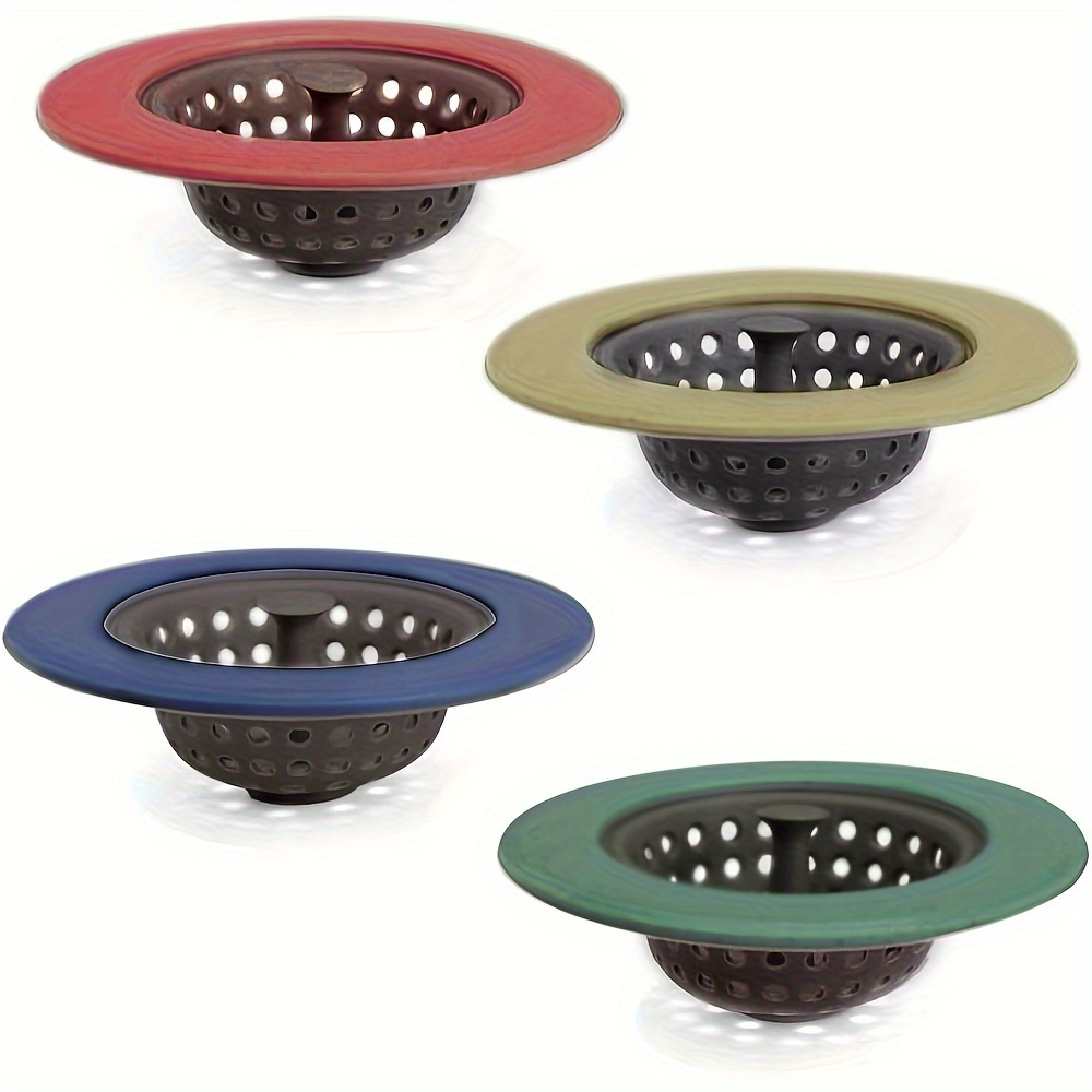 Set Of 4 Sink Strainers For Filtering Food In Kitchen And Bathroom Sinks, Designed To As A Stopper And Drainer.