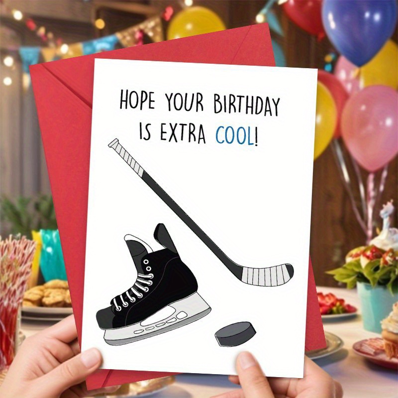 

Unique Hockey-themed Birthday Card With Envelope - Perfect Gift For Sports Fans, Creative & Funny, Ideal For Family & Friends, Party Supplies, Paper Material