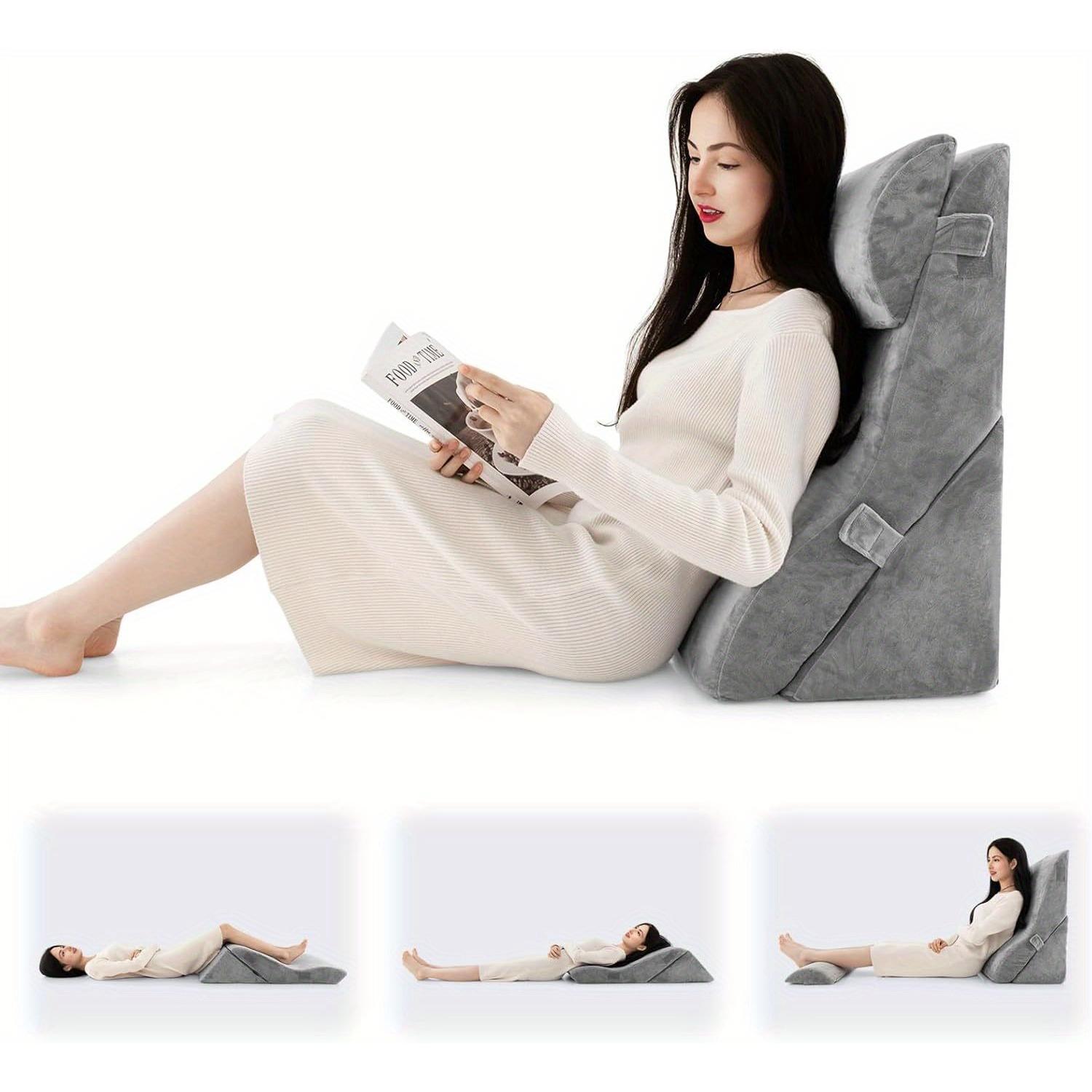 3pcs Reading Pillow Set, Machine Washable Pillowcase, Orthopaedic Triangular Pillow, (grey)