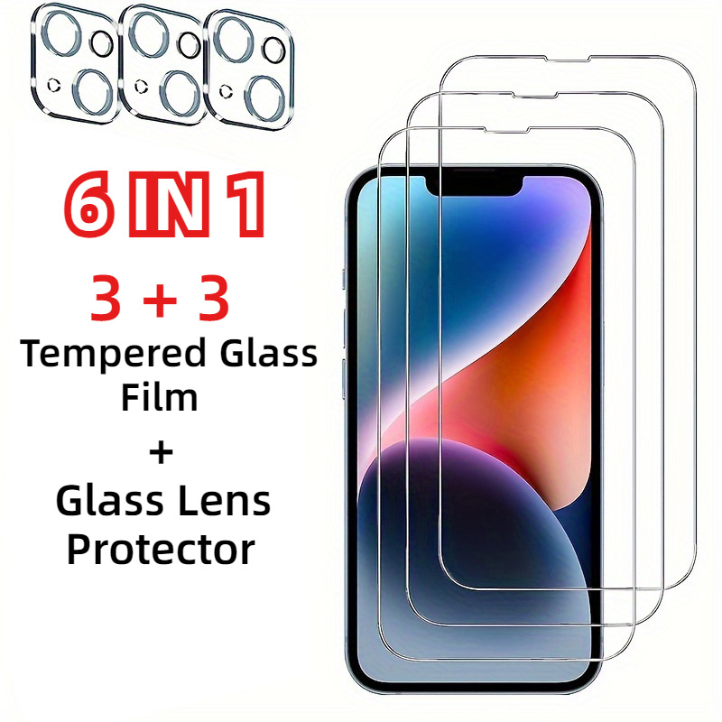 

3-pack Tempered Glass Screen Protector With 3-pack Camera Lens Protector, 6 In 1, Hd Clarity, , Case Friendly, For Iphone 7/8 Plus/x/xs Max/xr/11 Pro/12 Mini/13/14/15/16 Pro Max