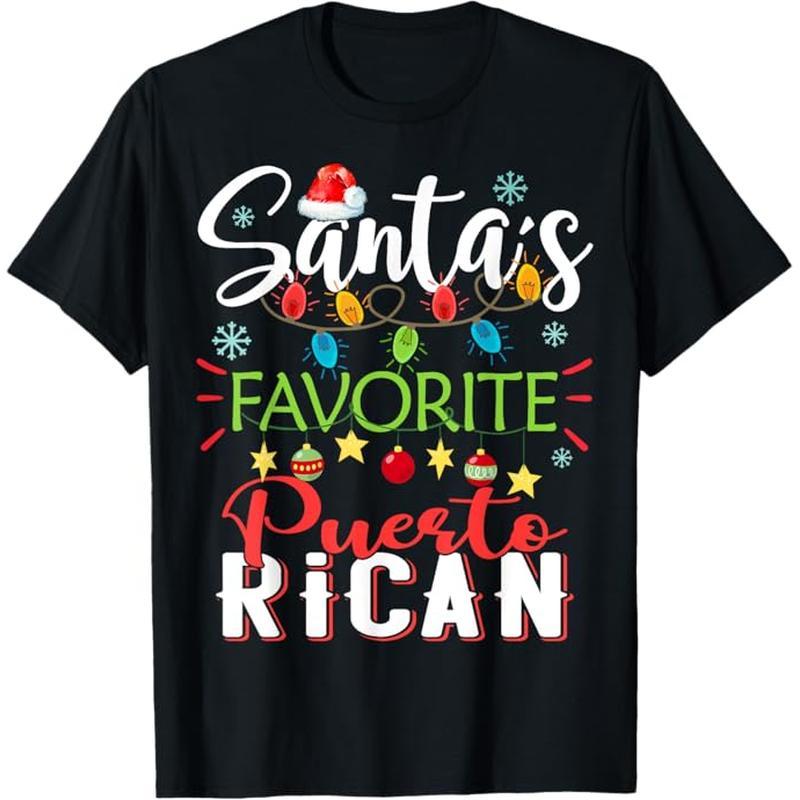 

Puerto Rican Light Santa Hat Christmas T-shirt, 100% Cotton, Gift For Men Women Dad Mom Friends, S-xxxl, Black