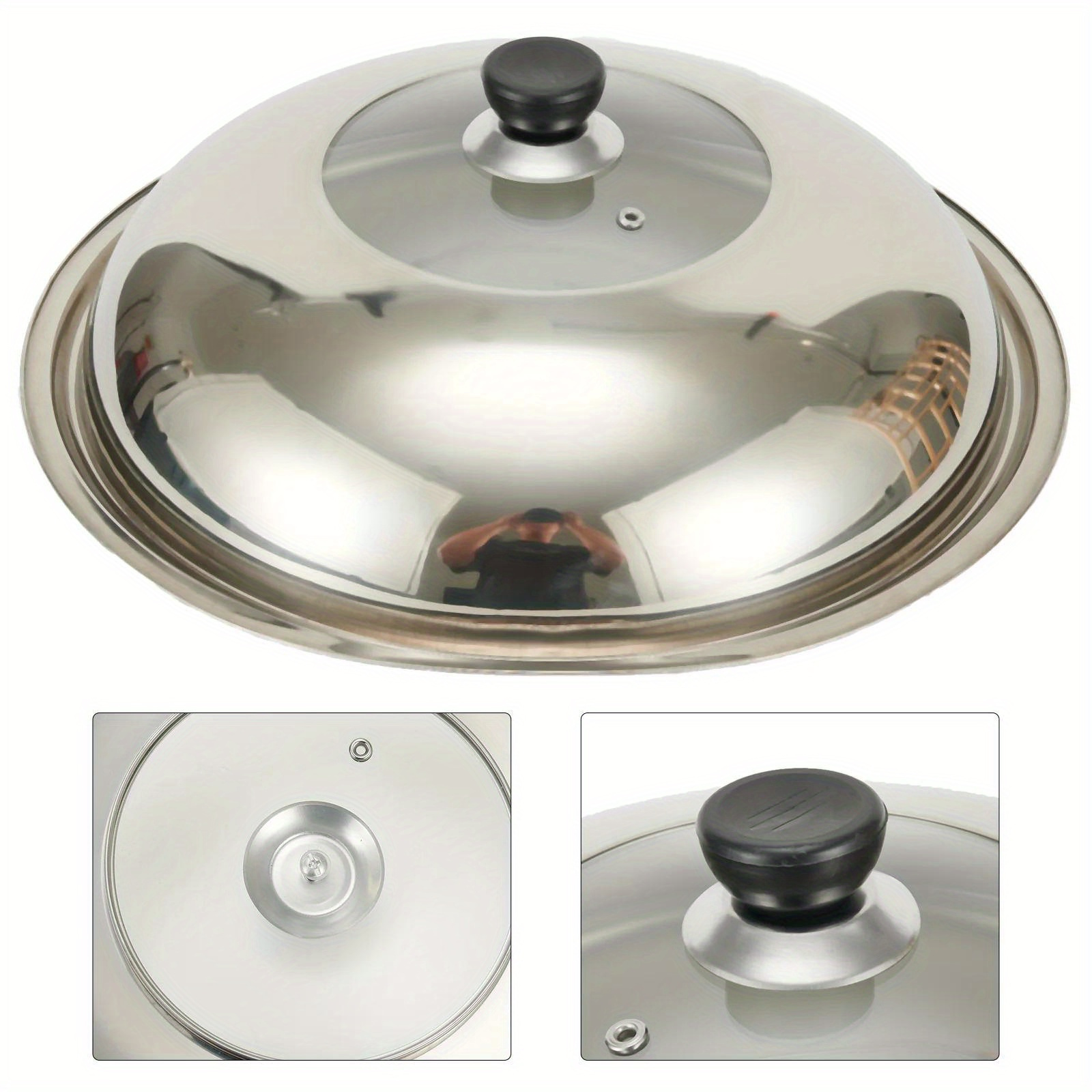 1pc stainless steel pot lid with   glass window universal fit cookware cover with knob steam vent for woks and pots kitchen accessories replacement details 0