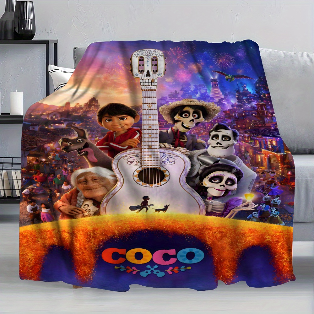 

Vintage Style Coco Themed Lightweight Flannel Throw Blanket - Knitted Polyester Throw For Sofa, Bed, Travel, Camping, Living Room - All Mixed Color Blanket, Ideal Gift For