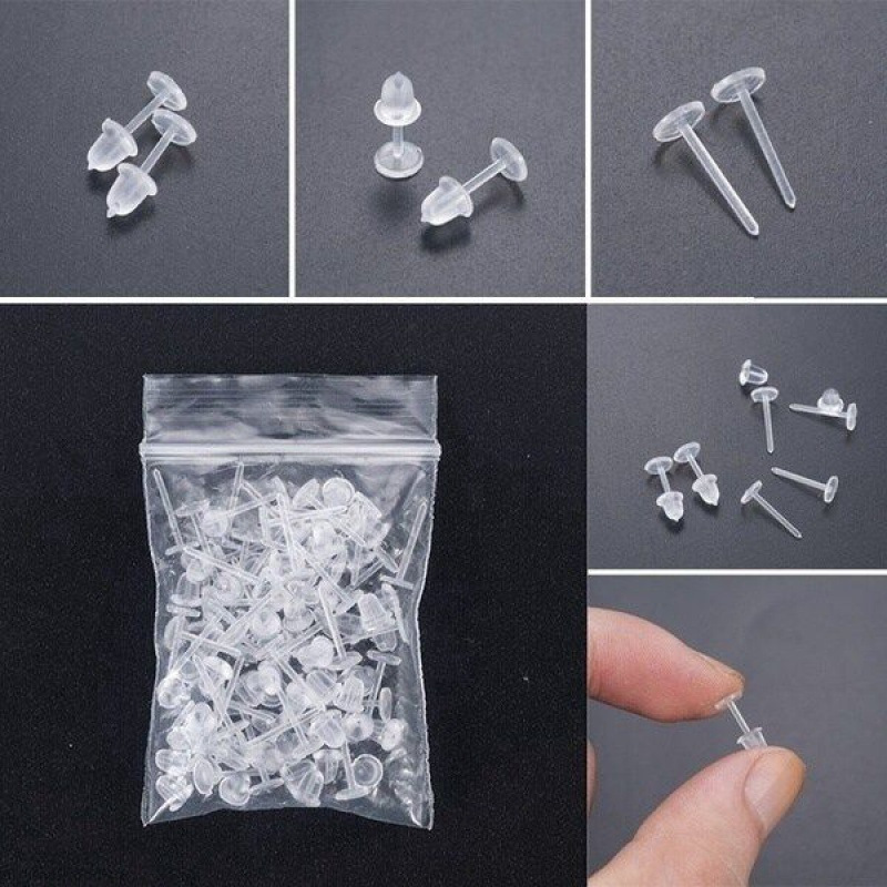 

25pcs Transparent Plastic Earring Backs Set, Hypoallergenic Stud Stoppers For Making