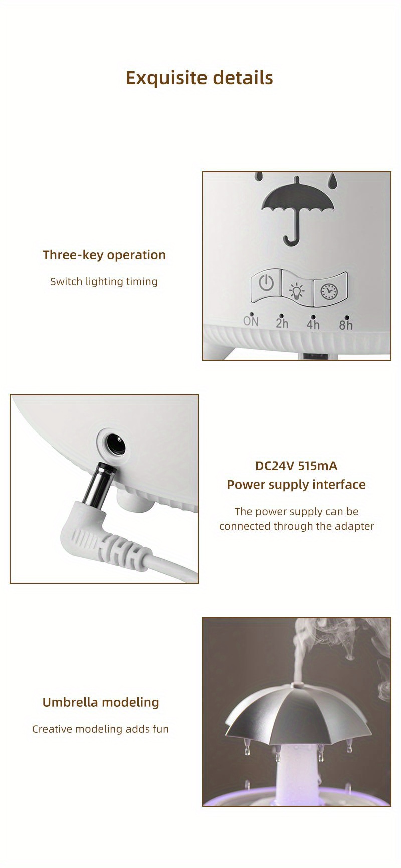 rotating aromatherapy humidifier with essential oil diffuser with led lights plug powered 110v us plug for room types ideal for home office and holiday gifts details 13