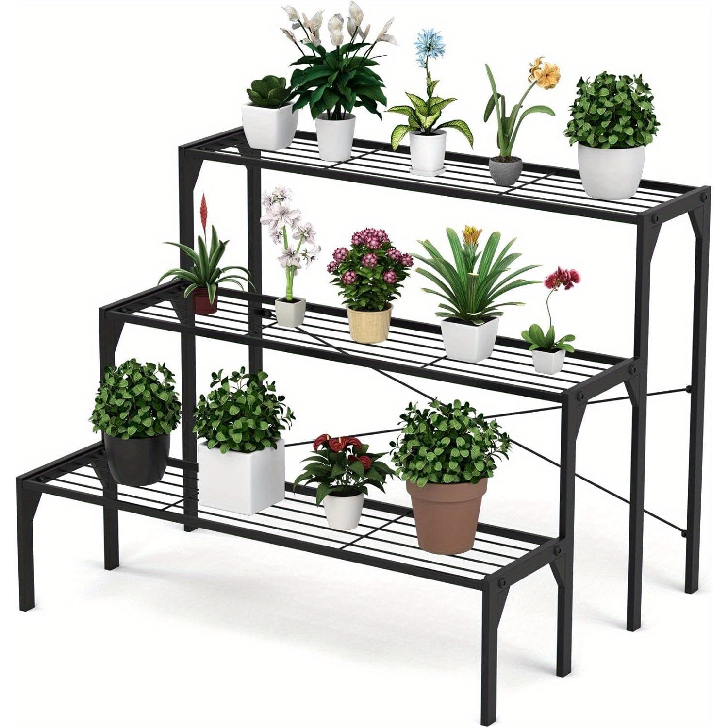 3-tier Metal Flower Staircase Flower Rack, Plant Stand Plant Rack Metal Construction, Plant Staircase Plant Pots For Garden Balcony
