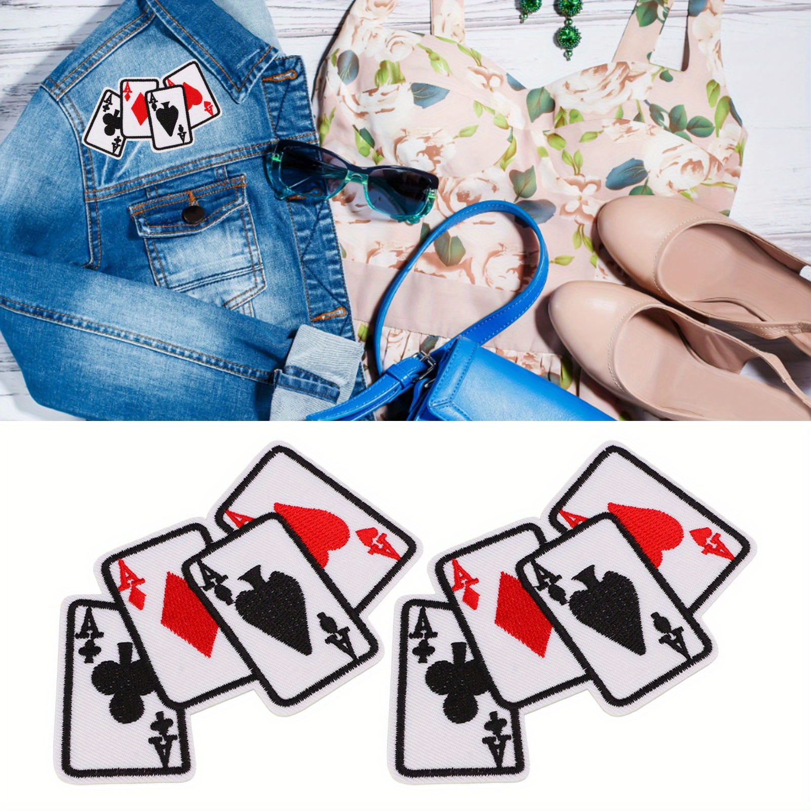 

20pcs Iron On Patch Embroidered Playing Card Patch Applique For Clothes Dress Hat