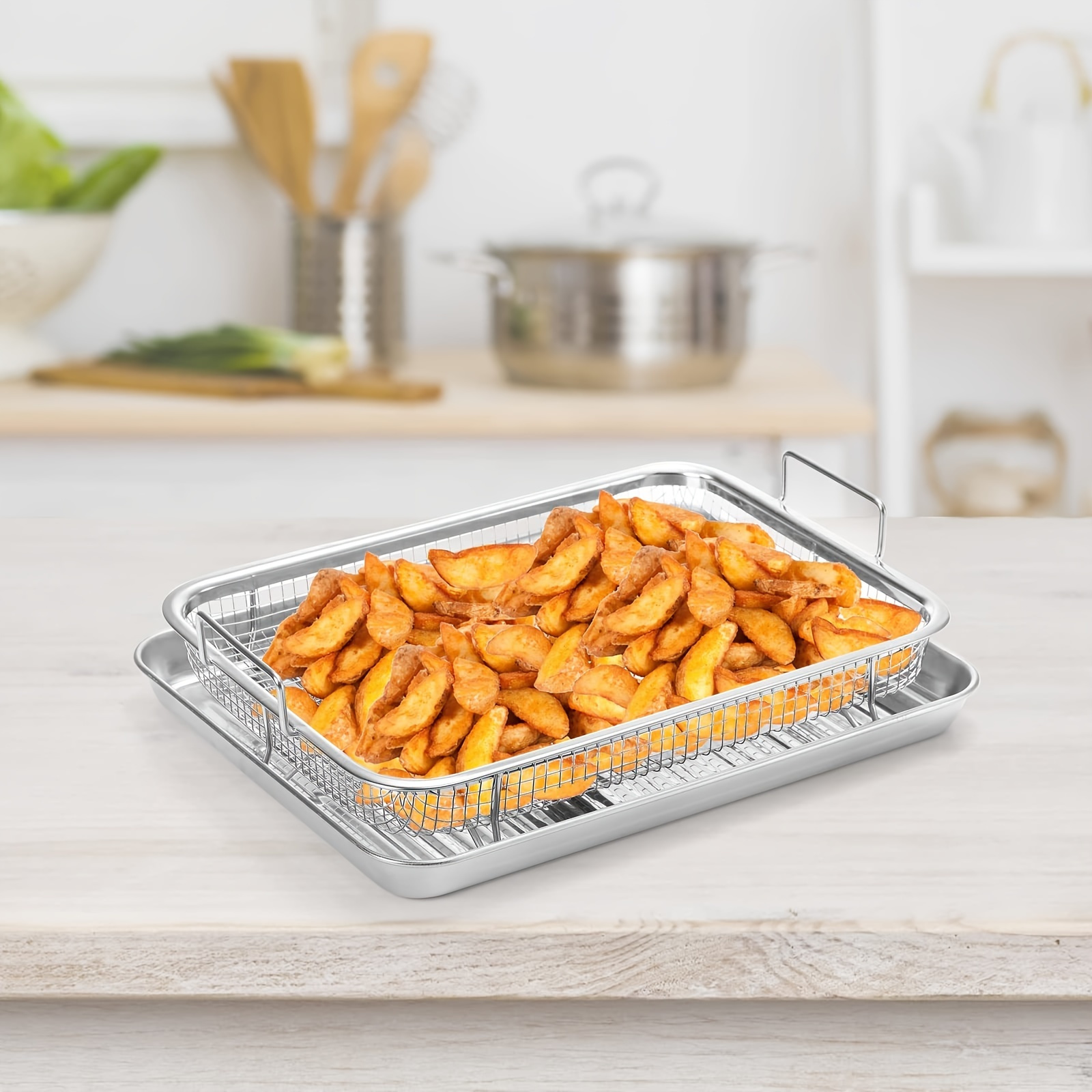 1pc stainless steel   frying basket air fryer basket for oven net basket crisper tray and basket for oven for   western food   oil drain net basket kitchen gadgets air fryer accessories details 7