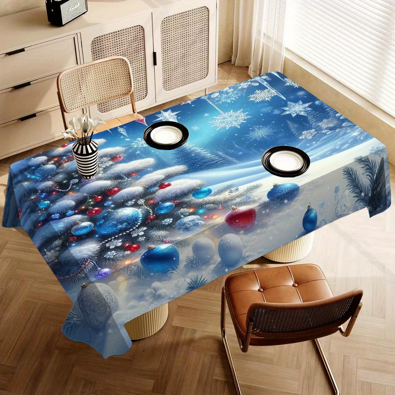 

Christmas-themed Polyester Tablecloth - Washable & Reusable, Holiday Dining & Parties, Fits Table Sizes