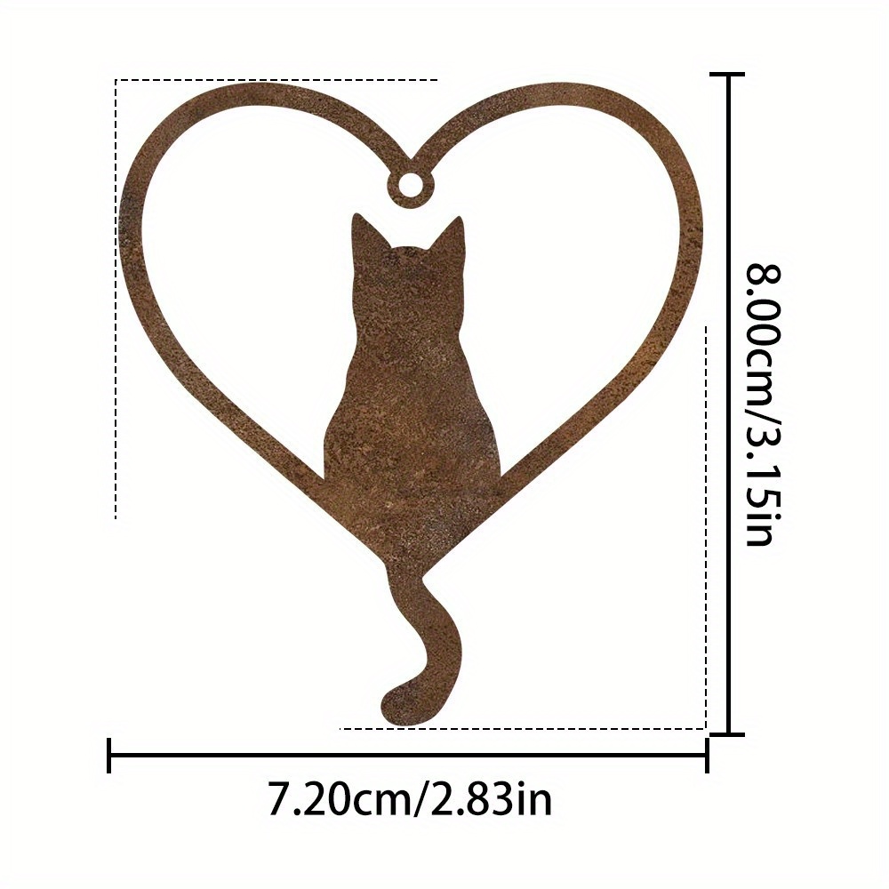 Image of 1 Retro Cat Silhouette Heart Metal Ornament - Vintage Wrought Iron Wall Decor, Perfect For Indoor/outdoor Use And Christmas Gifts