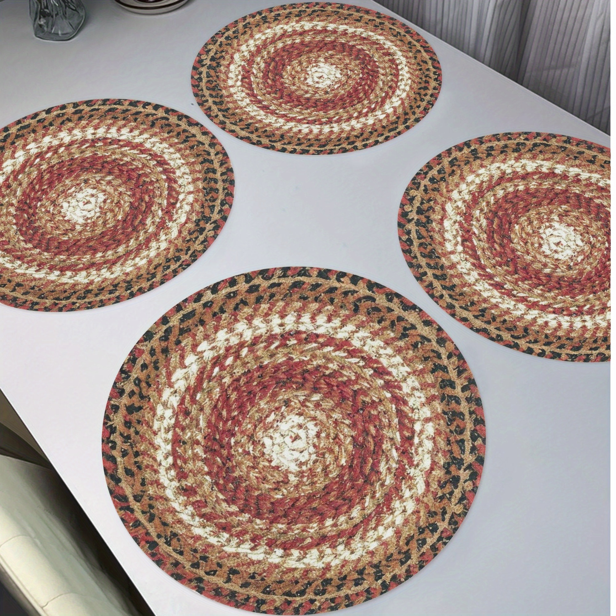 

4-pack Knitted Polyester Round Placemats - Hand Washable, Non-slip, Heat Resistant 15" Table Mats For Dining And Kitchen Decor