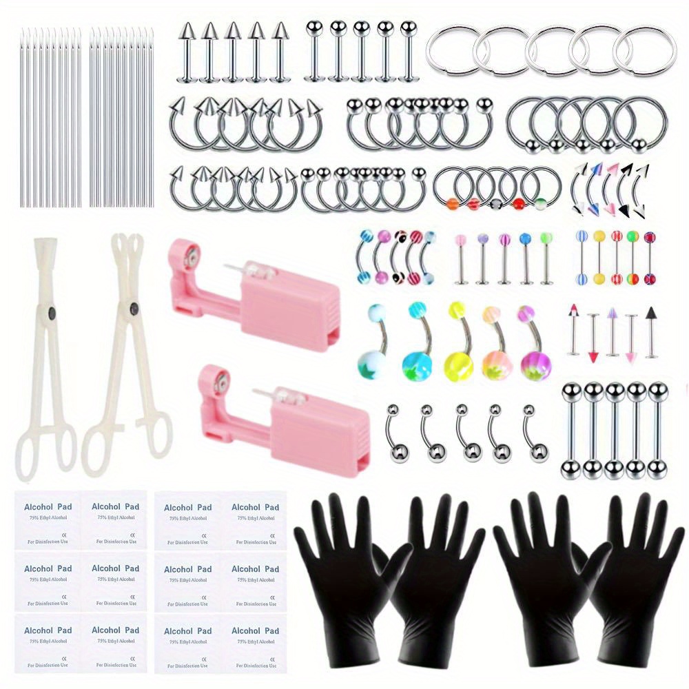 

Valentine's Day, 135pcs Body Piercing Kit Steel 14g 16g 20g Bcr Cbr Labret Lip Rings Daith Earrings Nose Septum Nose Belly Button Rings Jewelry Needles Clamps Tools