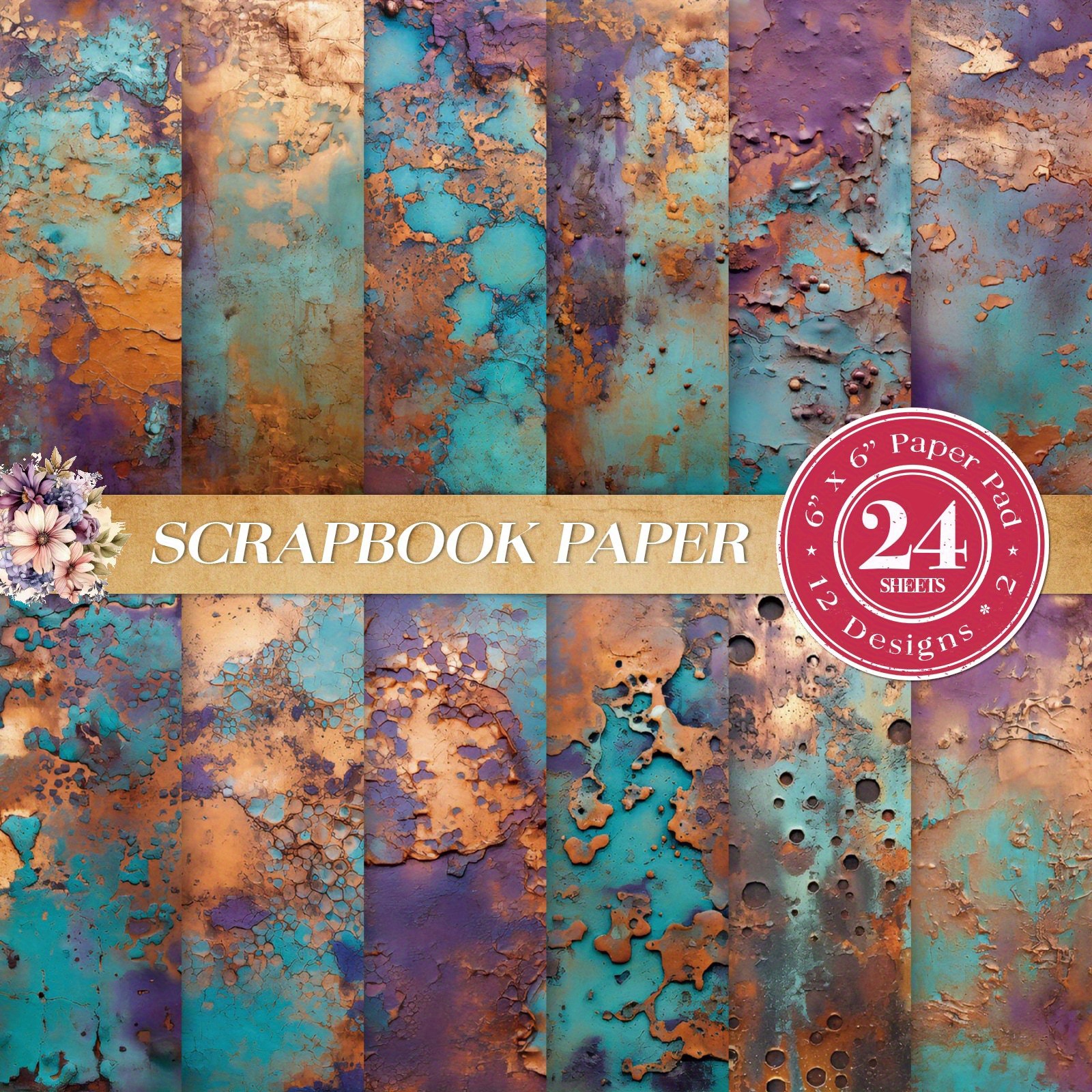 

24 Sheets Vintage Rustic Paper Pack, Single-sided 6x6 Inch, Distressed Texture Design For Journaling, Greeting Cards, Albums, Gift Wrapping, Craft Paper