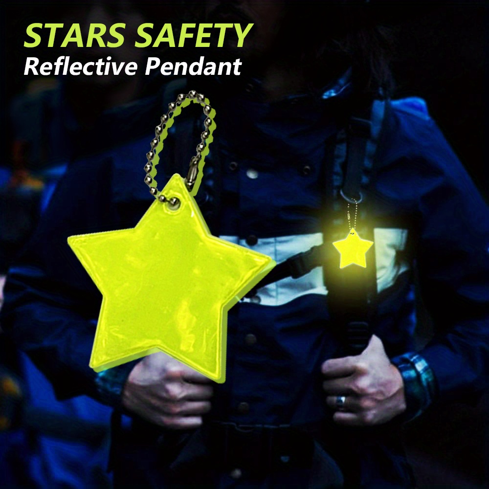 

10pcs Star-shaped Reflective Safety Keychains, Pvc Material, Fashionable Double-sided Reflective Strip For Night Visibility, Backpack And Keyring Accessory