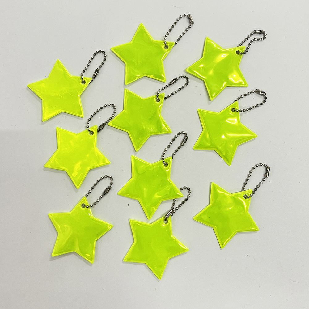 TEMU 10pcs Reflective Keychain For Backpack, Keyring, Fashionable Green Pvc Keyring With Double-sided Reflective Strip For Night Riding