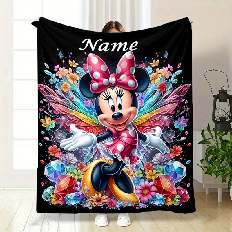 

Personalized Mouse Fleece Blanket - Custom Name Floral Gem Design, Polyester, No Electricity Needed, Ideal For Car Travel, Easy Clean - Decoration For Christmas &