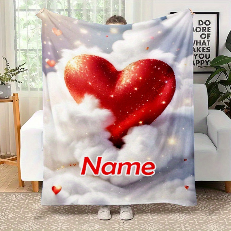 

Custom 3d Heart Printed Flannel Blanket, Polyester Knit, Contemporary Style, , Machine Washable, 200-250g Fabric, Bed, Sofa, Office Chair, Personalized Birthday & Christmas Gift