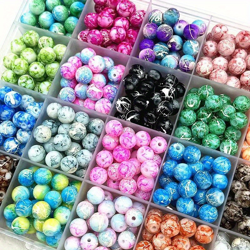 

100pcs Round Glass Spacer Beads Set For Jewelry Making, Patterned Beads, Ideal For Diy Bracelets, Necklaces - Christmas Gift, Vacation & Tribal Style, No