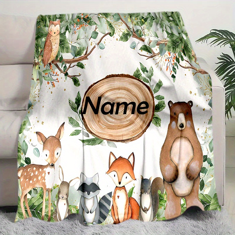 

Contemporary Animal Printed Personalized Blanket - Tear Resistant, Machine Washable, Knitted Polyester Bedding With Custom Name For Birthday And Christmas Gifts