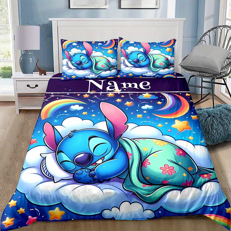 

Custom 3d Name Cartoon Stitch Bedding Set - Soft Polyester Duvet Cover & Pillowcases, Tear-resistant, Machine Washable - All & Gifts (1 Duvet Cover + 2 Pillowcases, No Insert)