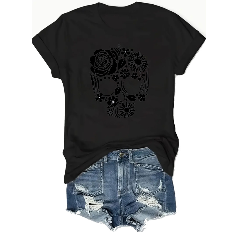 

-size Women's T-shirt With Roses & Letter Design - Soft, Stretchy Crew Neck Tee , Sizes 0xl-4xl