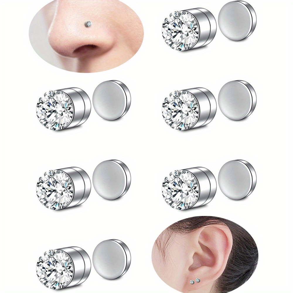 

8pcs Women's And Men's Fake Nose Ring Stud Magnetic Nose Stud Earring Clip Lip Ear Non-piercing Jewelry