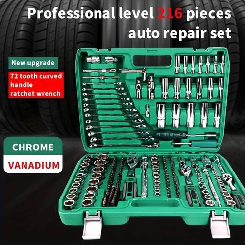 high end professional 216 53 46pcsred green mechanic tool set 4 3 8 drive depth and standard sockets ratchet wrench set torque wrench mechanictool kits for auto parts repair and household mechanical tool kit for car bike repair tools